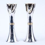 Pair Of Modern Mixed Metal Candlesticks. Signed Made In India. Light wear or in good condition. Mea