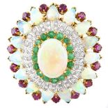 Opal, Diamond, Ruby and Emerald Brooch