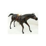 Large Vintage Leather Wrapped Model of a Horse. Normal rubbing to surface, junction to tail or else