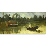 19/20th Century Egyptian School Oil on Board, Paddle Boat in Open Water, Unsigned. Some spotting, s