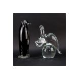 Collection of Two (2) Art Glass Tableware. Includes: Alicja penguin figurine and Murano seal with b