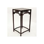 Modern Chinese Carved Hard Wood Pedestal Table. Unsigned. Wear, rubbing one decoration on apron wit