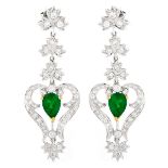 Diamond, Emerald and 18K Gold Earrings.