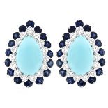 Diamond, Sapphire, Turquoise Earrings