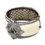 Diamond, Emerald and 14K Gold Bangle