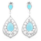 Turquoise, Diamond and 14K Gold Earrings