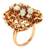 Vintage Opal, Diamond and 14K Ring