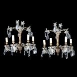 Pair Bronze & Crystal Sconces