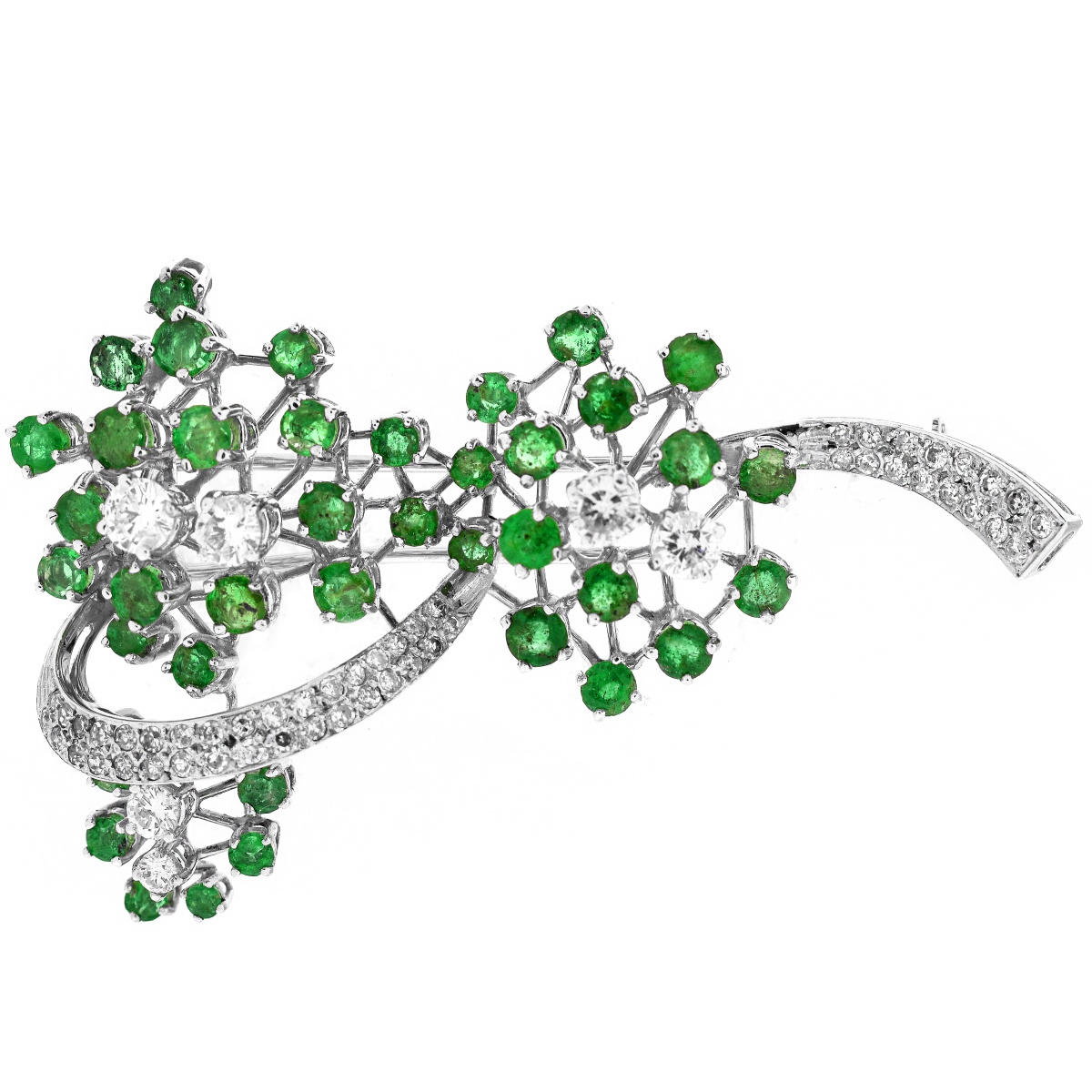 Vintage Emerald, Diamond and 18K Brooch