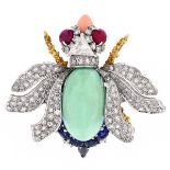 Multi Gemstone and 18K Bug Brooch