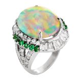 Opal, Diamond, Emerald and 14K Ring