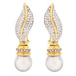 Diamond, Pearl and 18K Earrings