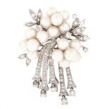 Vintage Diamond, Pearl and 14K Brooch