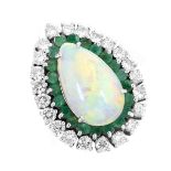 Opal, Diamond, Emerald and 14K Ring