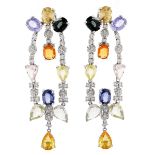 Diamond and Multi Color Stone Chandelier Earrings