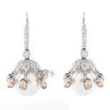 Diamond, Pearl and 18K Earrings