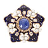 Vintage Cabochon Sapphire and 18K Brooch