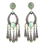 Emerald, Diamond and 18K Earrings