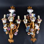 Pair Porcelain & Bronze Sconces