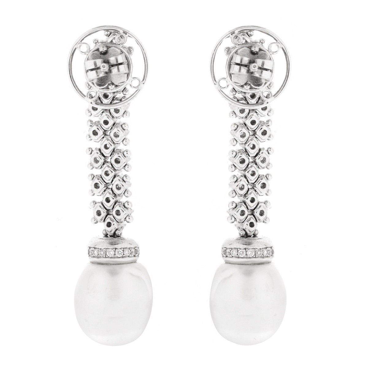 Diamond, Pearl and 18K Pendant Earrings - Image 3 of 4