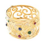 Italian Gemstone and 18K Wide Cuff Bangle