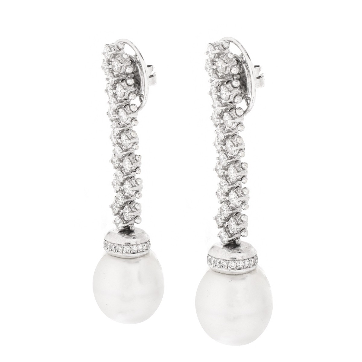 Diamond, Pearl and 18K Pendant Earrings - Image 2 of 4