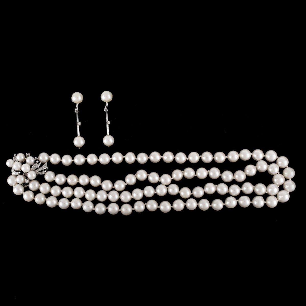 Pearl and Diamond Necklace and Earrings - Image 3 of 3