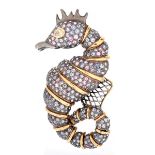 Multi Gemstone and 18K Seahorse Brooch