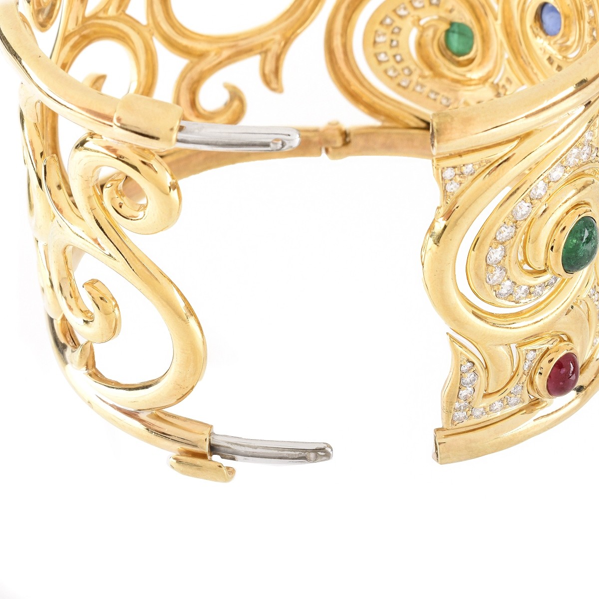 Italian Gemstone and 18K Wide Cuff Bangle - Image 4 of 5