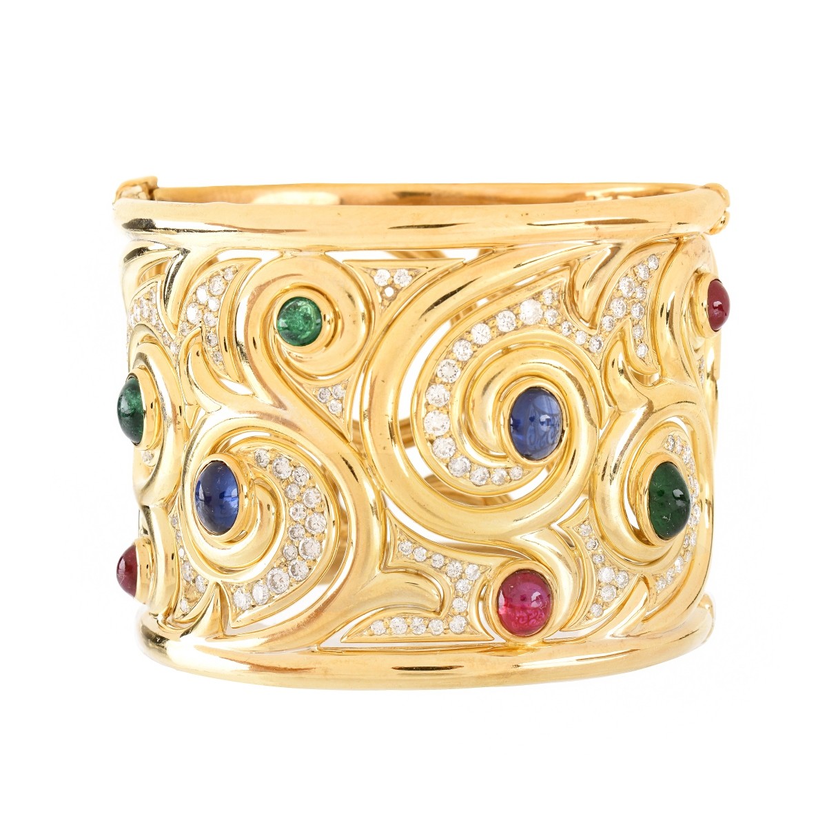 Italian Gemstone and 18K Wide Cuff Bangle - Image 2 of 5