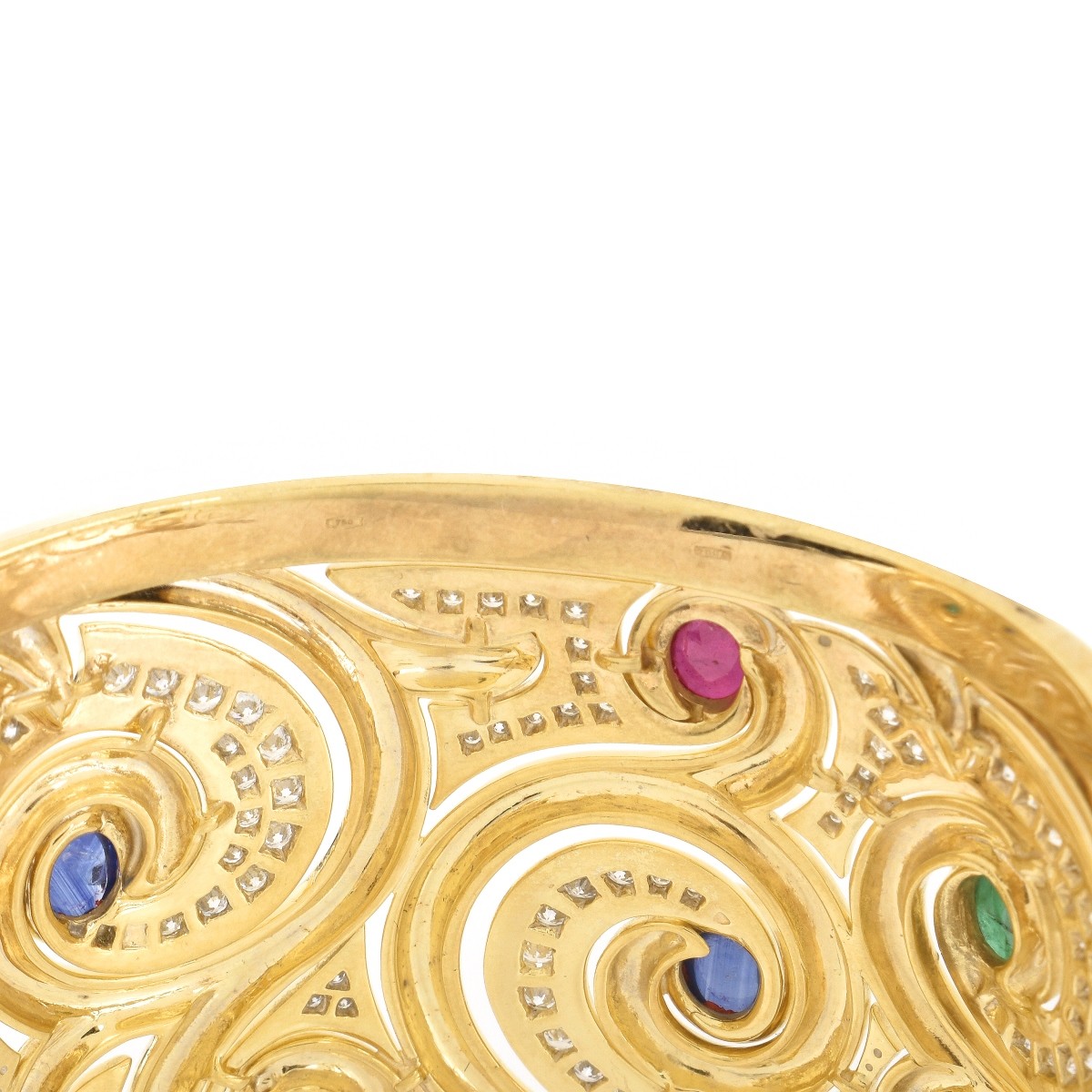 Italian Gemstone and 18K Wide Cuff Bangle - Image 5 of 5