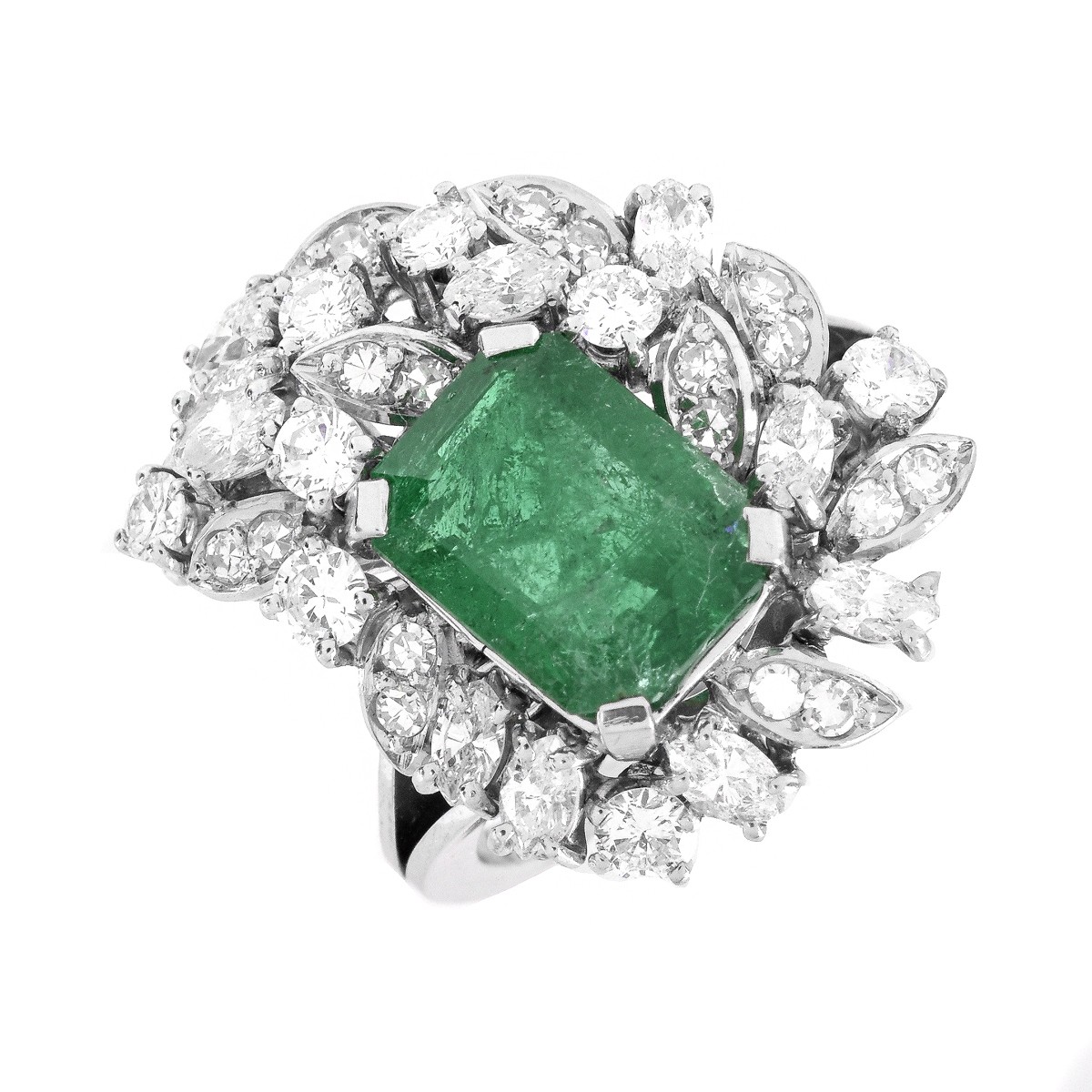 Vintage Emerald, Diamond and Platinum Ring