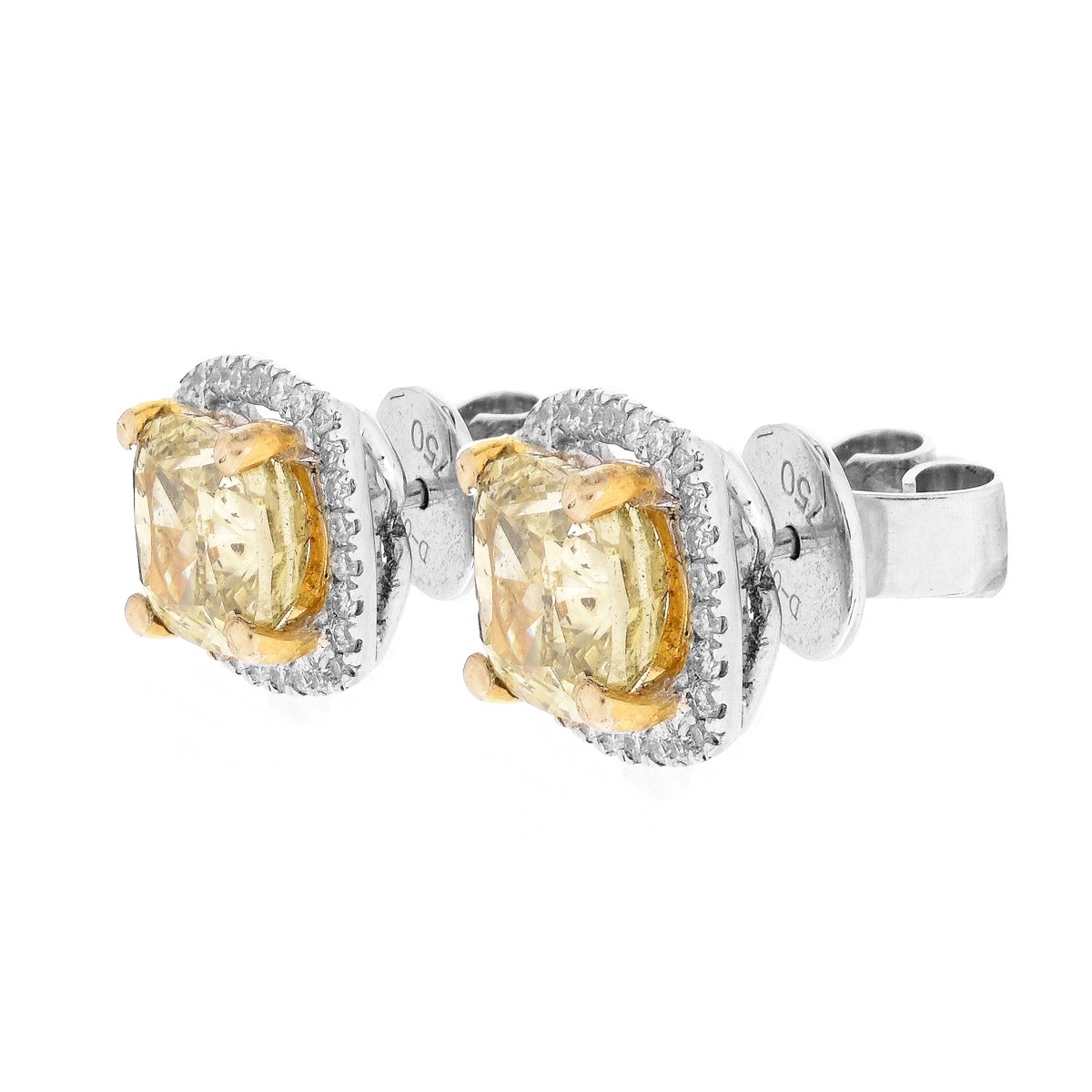 3.63ct TW Fancy Yellow Diamond Ear Studs - Image 2 of 5