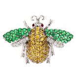 Sapphire, Emerald, Diamond Bug Brooch