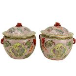 Pair of Chinese Pink Ground Porcelain Jars