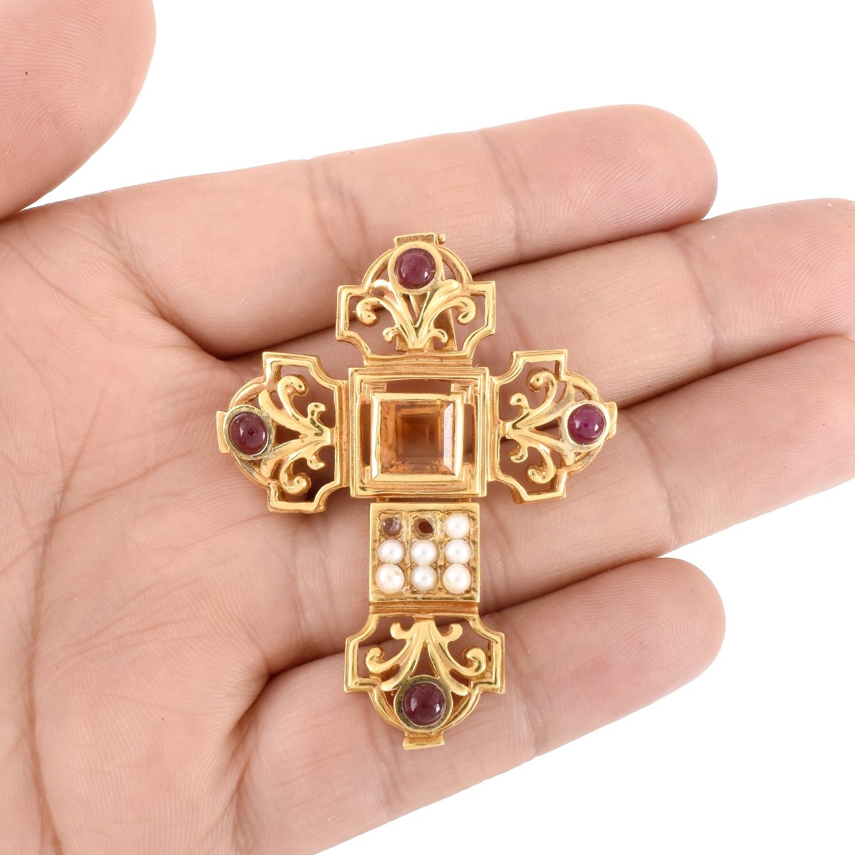 Vintage 14K and Gemstone Cross Pendant - Image 5 of 5