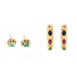 Two Pair 14K and Gemstone Earrings