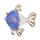 Black Opal, Diamond and 18K Gold Pendant