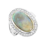 Black Opal, Diamond and 18K Gold Ring