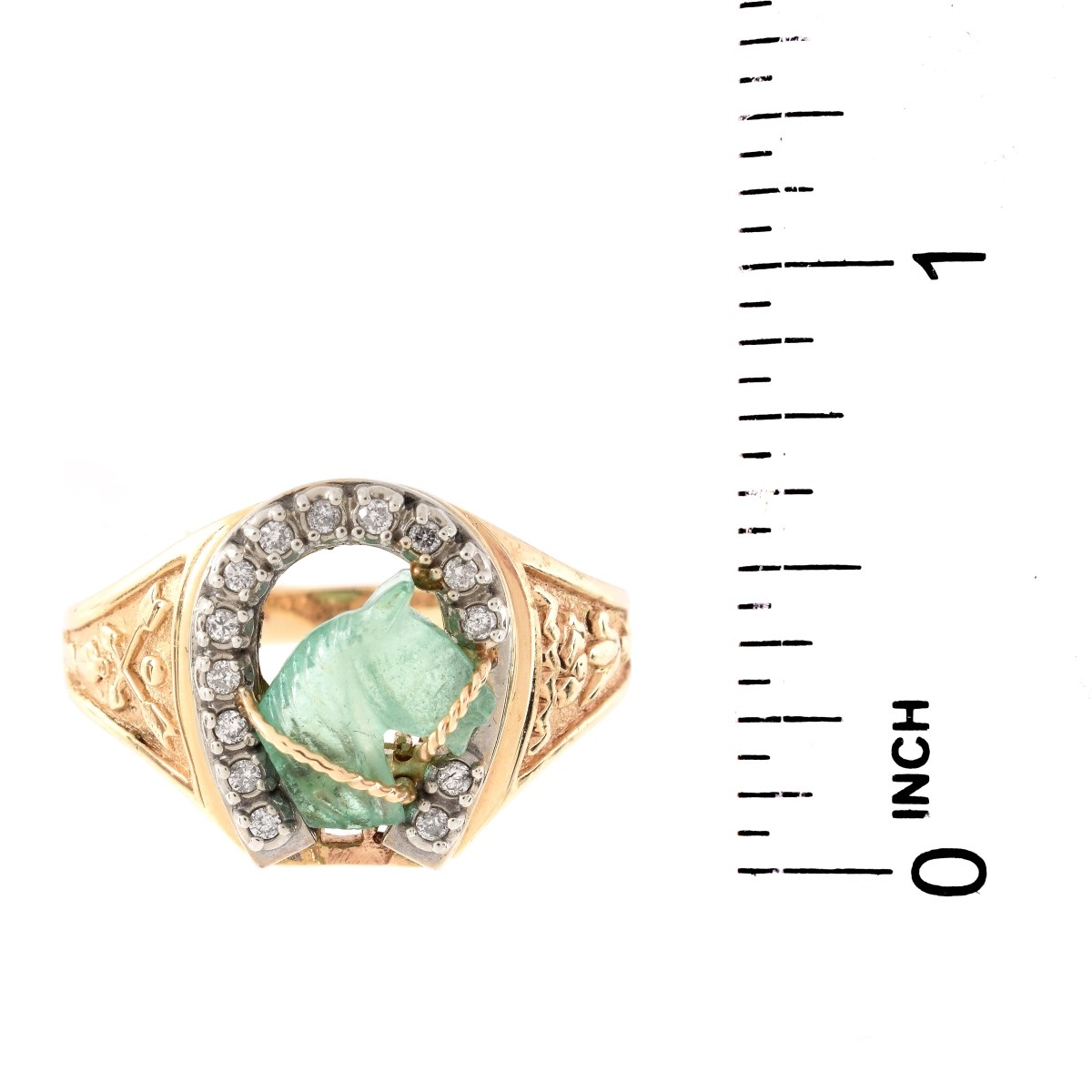 Carved Emerald, Diamond and 14K Ring - Image 6 of 7