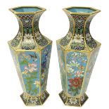 Chinese Cloisonne Pair Hexagon Vases