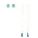 Two Pair Turquoise 18K Gold Earrings