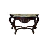 20C Carved Mahogany, Marble Top Console Table