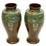 Pair of Japanese Bronze Champleve Enamel Vases