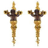 Pr Empire Style Bronze 2 Arm Wall Sconces /Cherubs