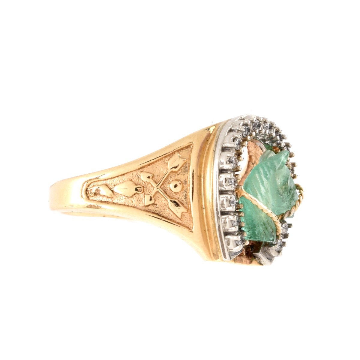 Carved Emerald, Diamond and 14K Ring - Image 3 of 7