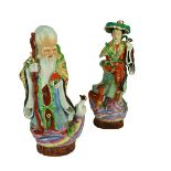 Chinese Porcelain Shou Xing and Lady Figures