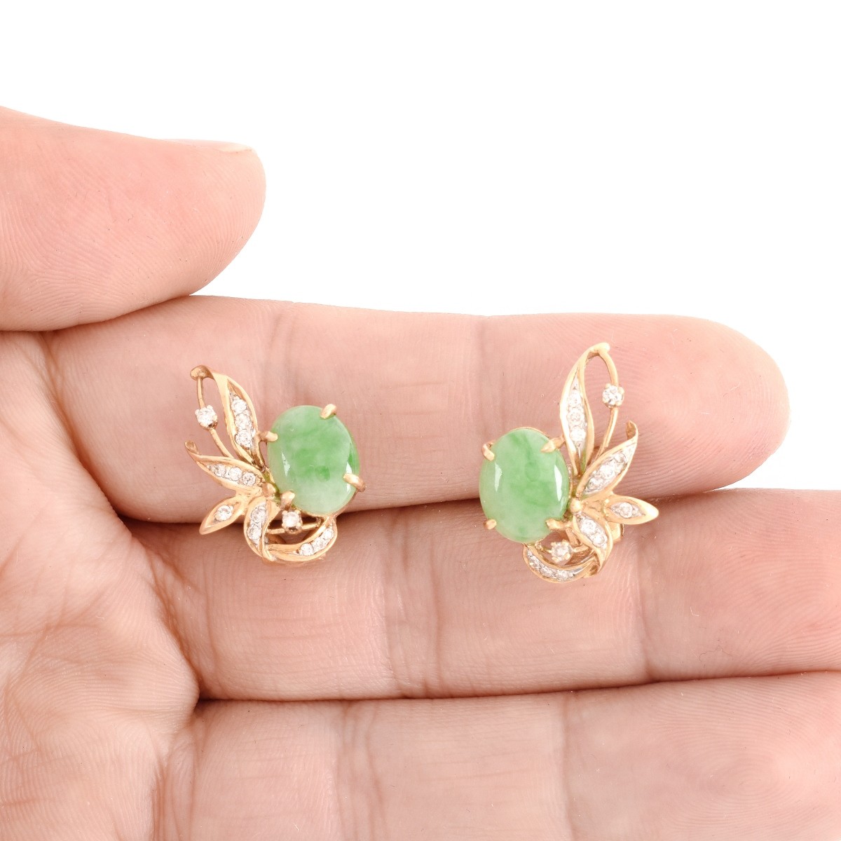 Jade, Diamond and 14K Earrings - Image 5 of 5