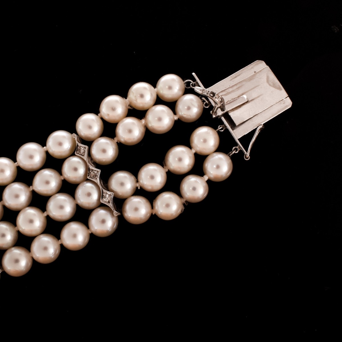 Vintage Pearl, Diamond and 14K Bracelet - Image 3 of 3