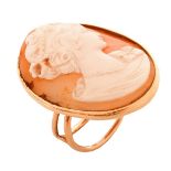 Carved Shell Cameo and 14K Ring